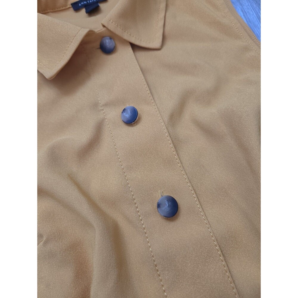 Ann Taylor Mustard Yellow Sleeveless Belted Button Front Midi Shirt Dress 0P EUC - Picture 4 of 11